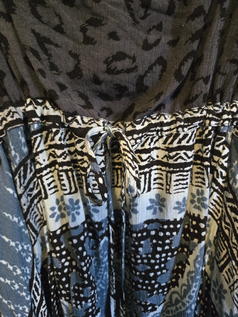 Free People Blue and Black Printed Crisscross Back Tunic